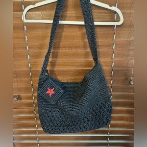 Straw summer beach tote+coin purse-navy